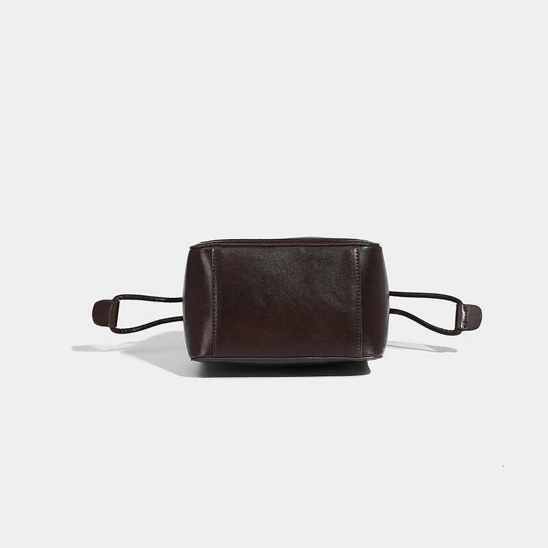 Meet You Women Vintage Buckle Drawstring Bucket Simple PU Material Small Handbag Solid Color OL Daily Commuter Crossbody Bag