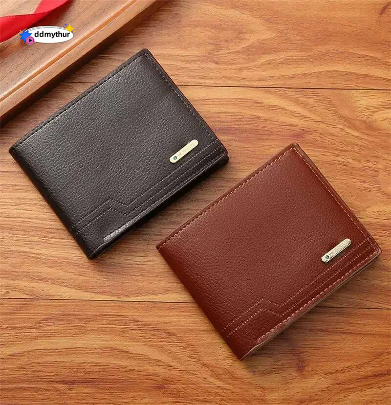 Fashion Men Short Bifold PU Leather Mascua Billetera Credit ID Card Holder Wallet Billfold Purse Solid Color Business Wallets ddmythur