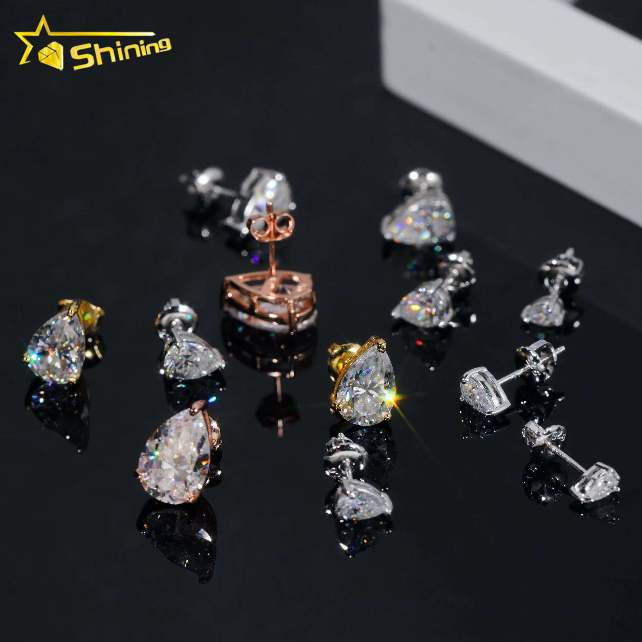 Wholesale Price Fine Earrings Jewelry Women 925 Silver Pear Cut Moissanite Diamond Stud Earrings GRA Certificated