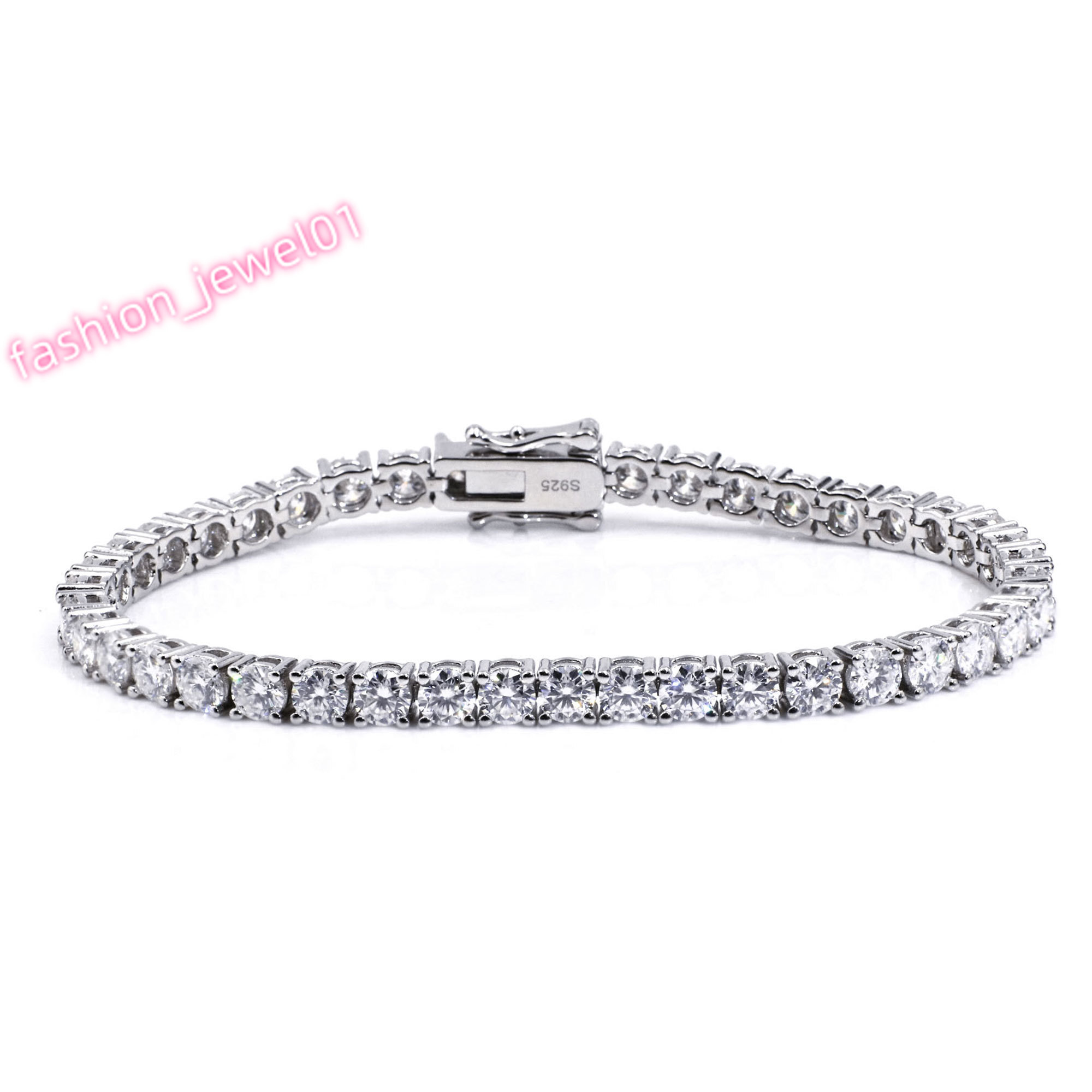 Free Shipping USA Warehouse Stock 3.0mm 4.0mm 5.0mm DEF VVS1 Round Moissanite S925 With White Gold Plated Tennis Bracelet