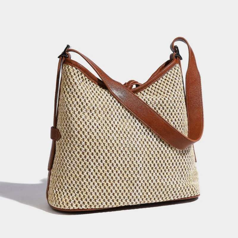 Meet You Hollow Out Bucket Large Capacity Single Shoulder Tote Summer Style Straw Woven Beach Shopping Bag 2025 Female