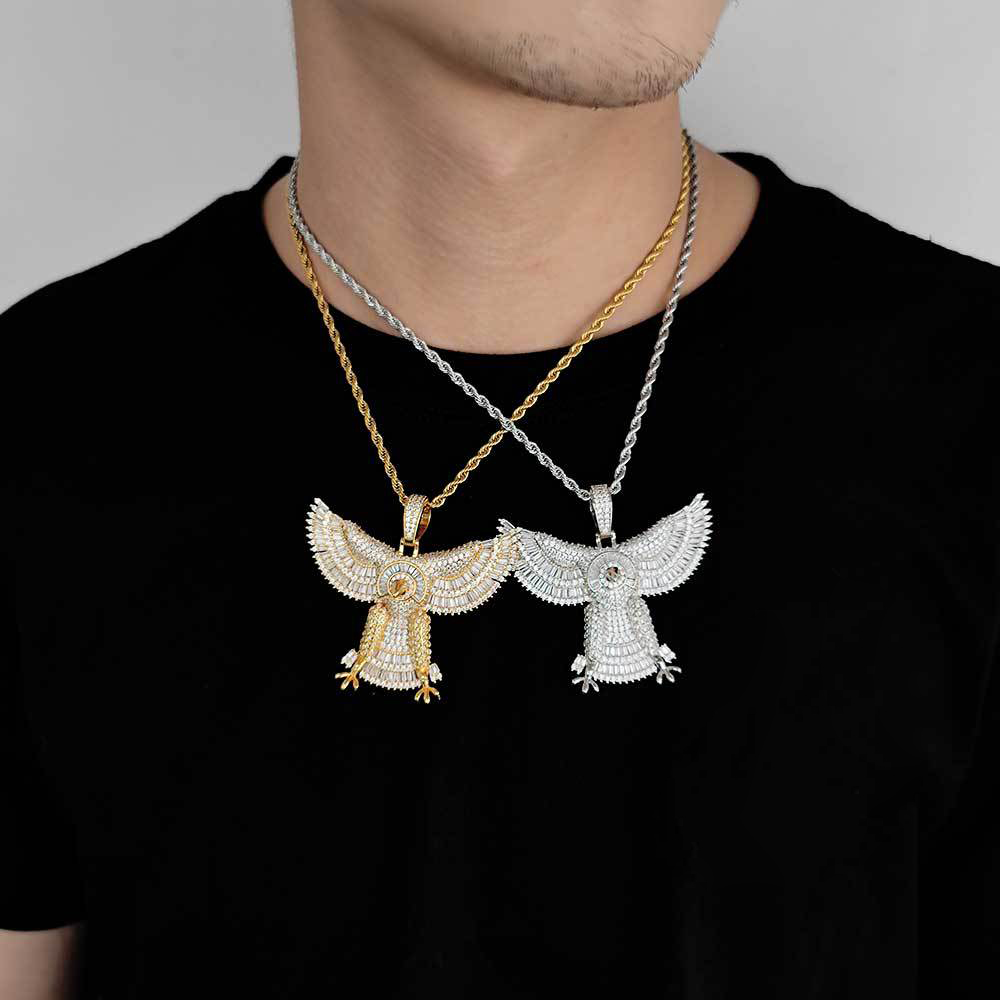 Hip Hop Animal Eagle Pendant Necklace Full TopBling 5A Zircon 18k Real Gold Plated Jewelry