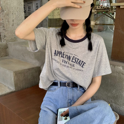 2025S Designer Women S T Shirt American Contrasting Round Neck Sleeved T Shirt For Women S Summer Letter Print Loose Short Student Top Ins