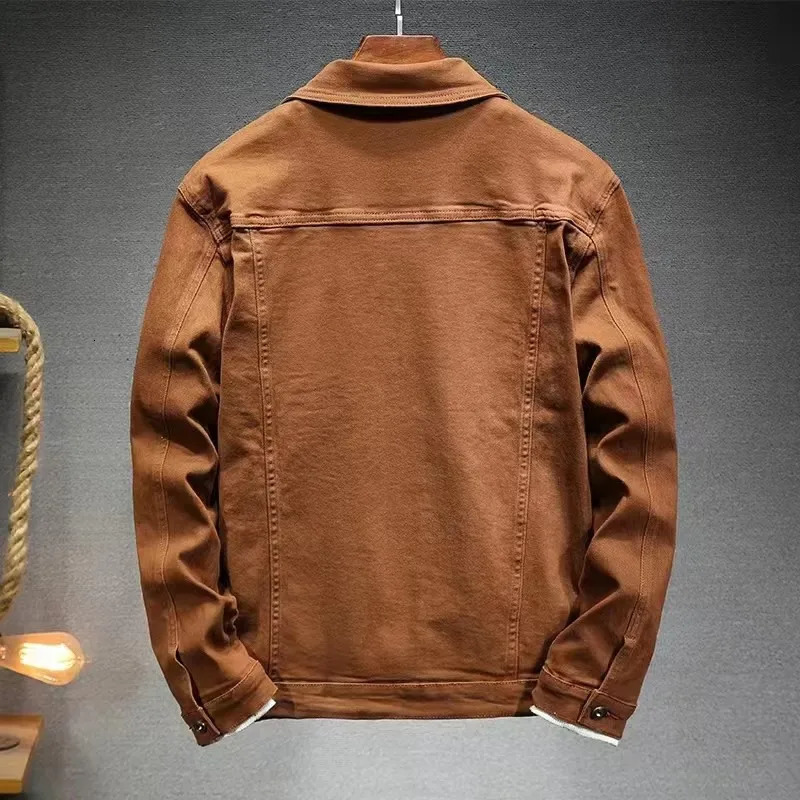 mens brown denim jacket for spring and autumn fashionable highquality street slimming suitable 250409