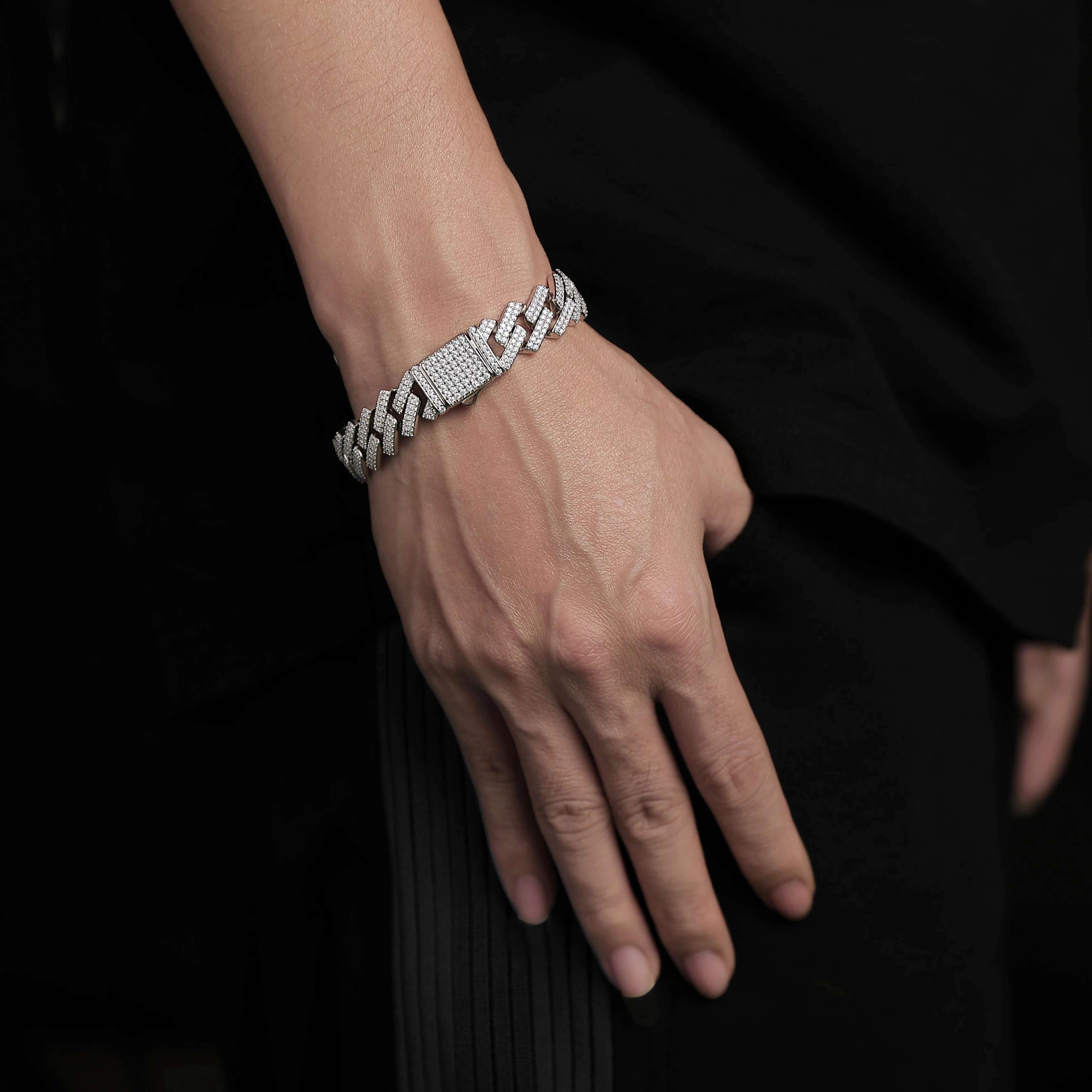 JIUZUAN 10/14mm Full Moissanite 2 Row Cuban Bracelet S925 Sterling Silver Luxury Diamonds Cuban Pendant 2024 Hip Hop Pop Chic