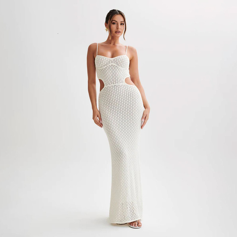2024 Summer New Beach Skirt Womens Solid Color Sexy Knitted Beach Bikini Swimsuit Womens Dress