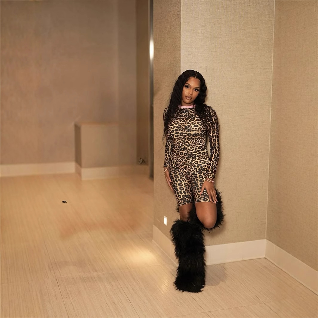 2025S Designer Women S Set Fashion Color Contrast New Printed Leopard Pattern Slim Fit Sexy Long Sleeve Top Pants Set