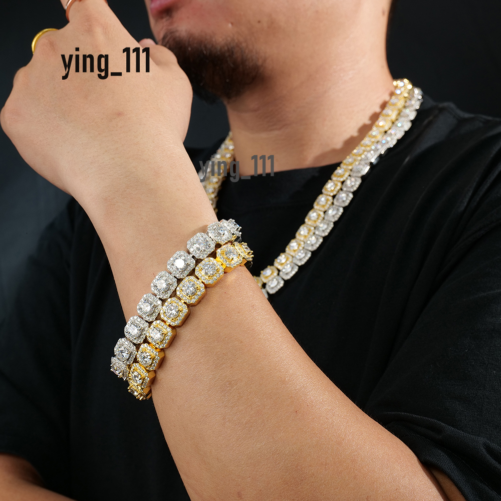 2023 New Fine Jewelry Hip Hop Luxury Big Diamond Moissanite square Shape Clustered Cuban Tennis Chain Bracelet Bangle 925 Silver