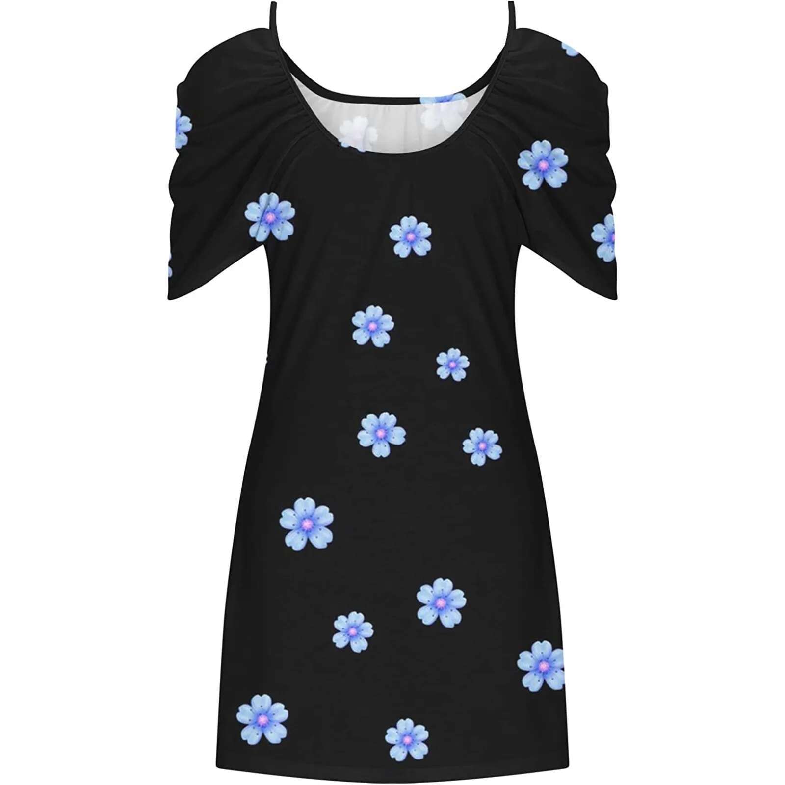 Dongdumaoyi Woman Floral Print Dress Summer Fashion Spaghetti Strap Off Shoulder Sleeveless Dresses Holiday A Line Mesh Fabric Vestidos