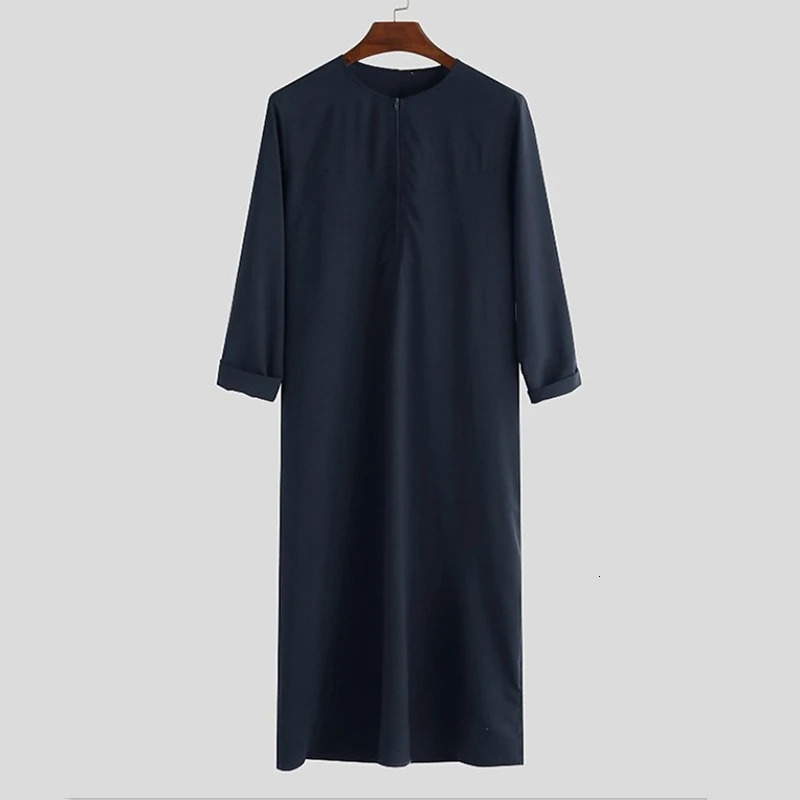 Zipper Mens Islamic Arab Thobe Robe Dishdasha Muslim Abaya Kaftan Dress Thoub Jubba Eid al Fitr Clothing 250409