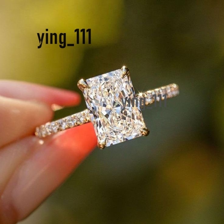 3.0 CT Radiant Cut Moissanite Ring 9x7mm Radiant Gold Wedding Rings Radiant Cut Solitaire Yellow Gold Diamond Rings
