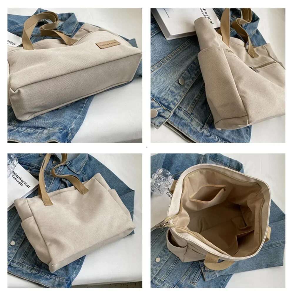 Fashion Retro Versatile Canvas Tote Bag Leisure Student Shoulder Bags Portable Handbag With Zipper For Women 2025