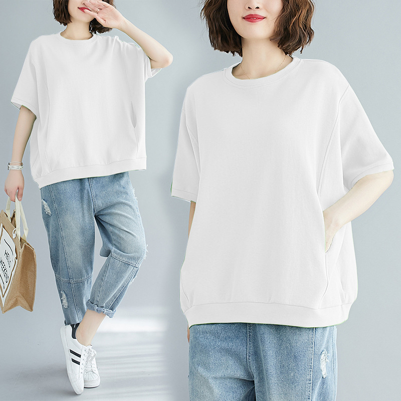 2025S Designer Women s T shirt Plus Plus Fat Clothing For Summer Loose Fit Plus Size Flesh Blocking Slim Fit Top Solid Color Round Neck Short Sleeved 