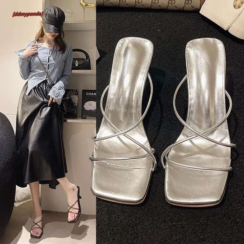 Women's Stiletto High Heel Slippers Shoes for Woman Designer Women Comfortable Gold Sier Sandals Trend 2024 Size 40 ddmypanda