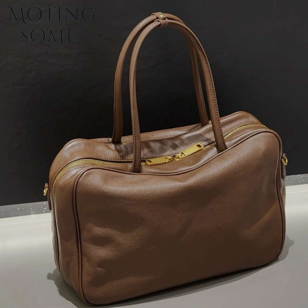 Motingsome Niche Design Briefcase For Women Vegetable Tanned Cowhide Retro Handbag Messenger Shoulder Bag Underarm Tote
