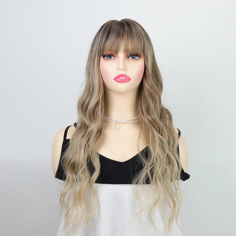 Female Curly Girl Brown Gold Human Hair Wig 250407