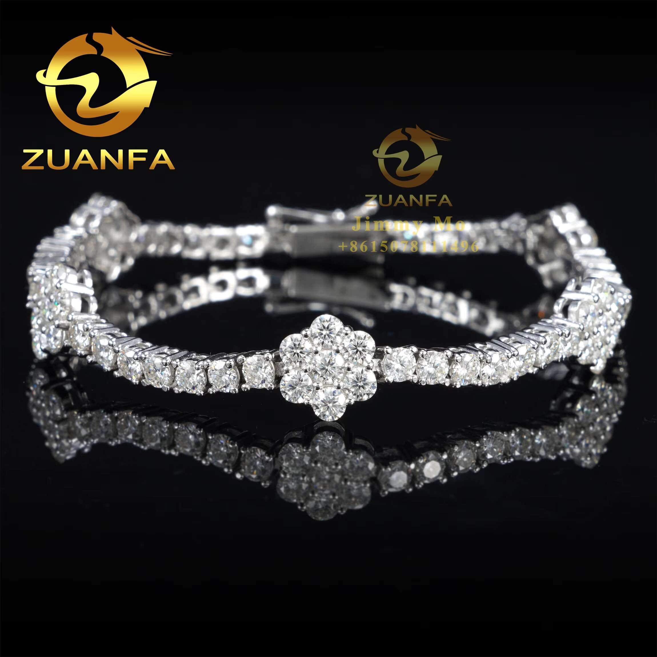 New Arrivals Best Selling 3mm 925 Sterling Silver Man Luxury Hip Hop Jewelry Moissanite Diamond Flower Tennis Chain Bracelets