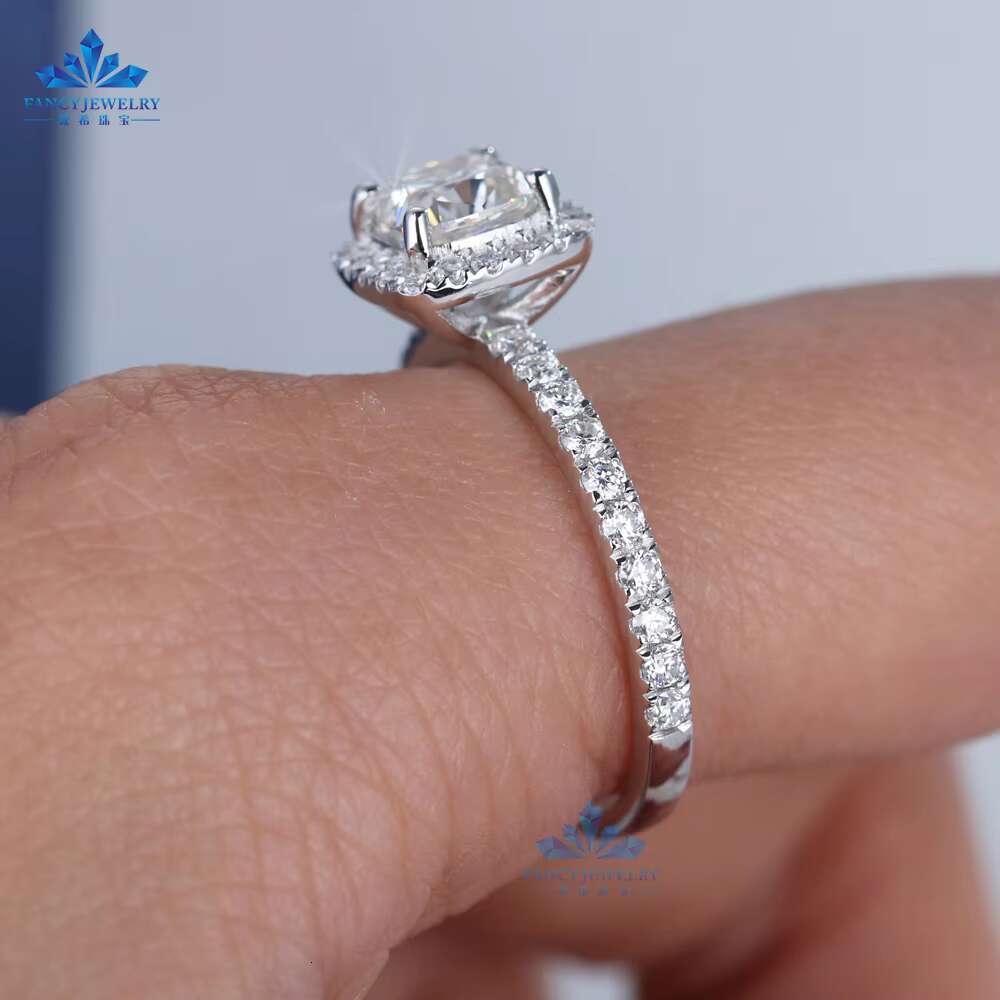 Fancy 925 Sterling Silver 1CT Cushion Cut Halo Moissanite Ring for Women for Wedding Parties or Gifts