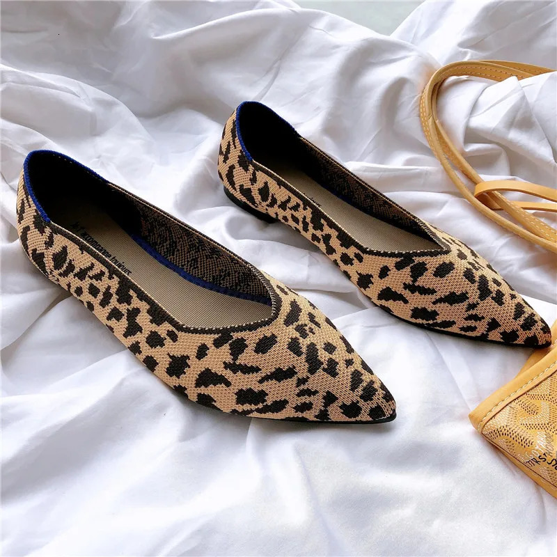 Womens Flat Shoes Ballet Breathable Knit Pointed Flats Moccasin Mixed Color Soft Women Zapatos De Zapatillas Mujer Loafers 250402