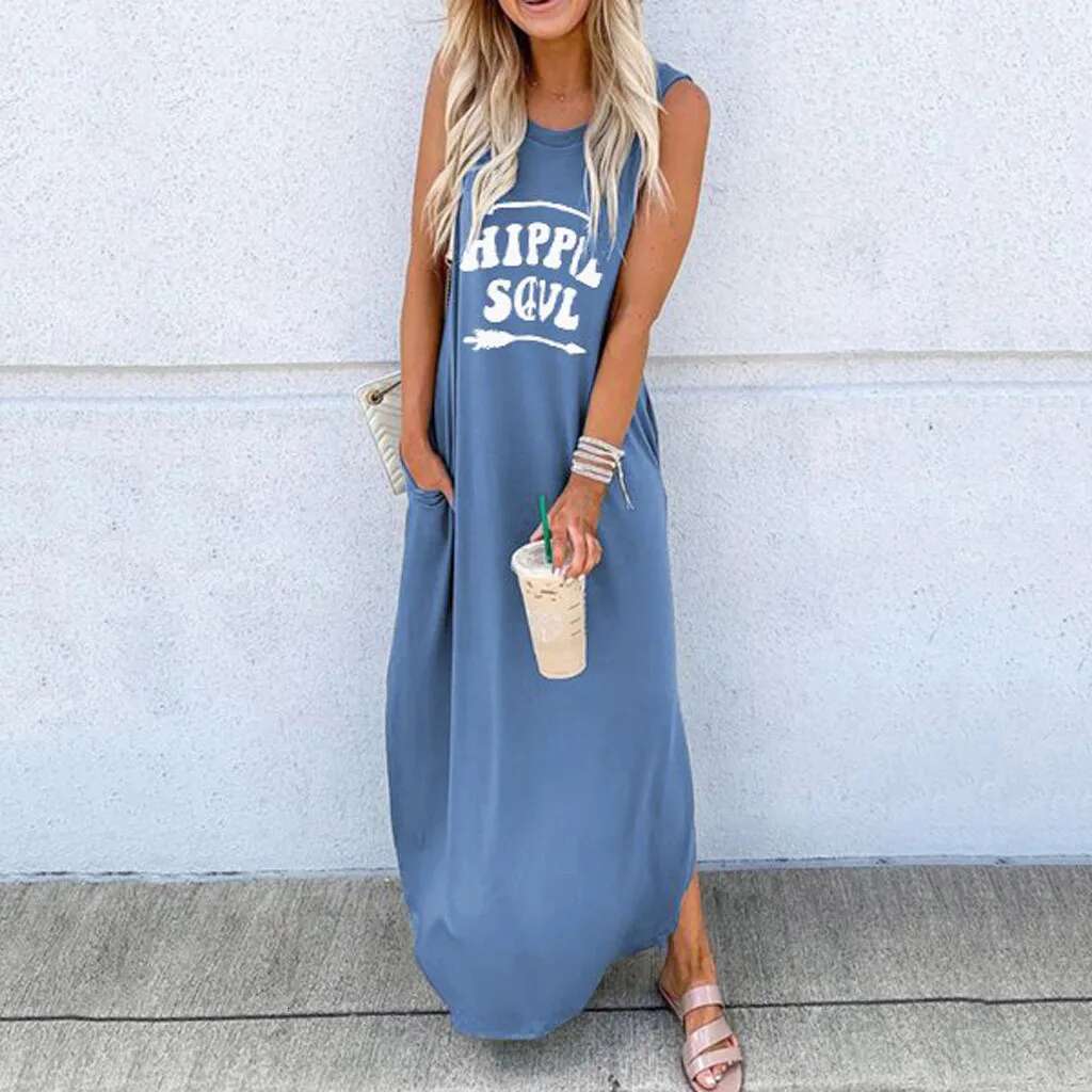 Dongdumaoyi Summer Sleeveless Tank Dress Women Fashion Loose O Neck Letter Printed Vest Top Female Casual Irregular Hem Maxi Plus Size