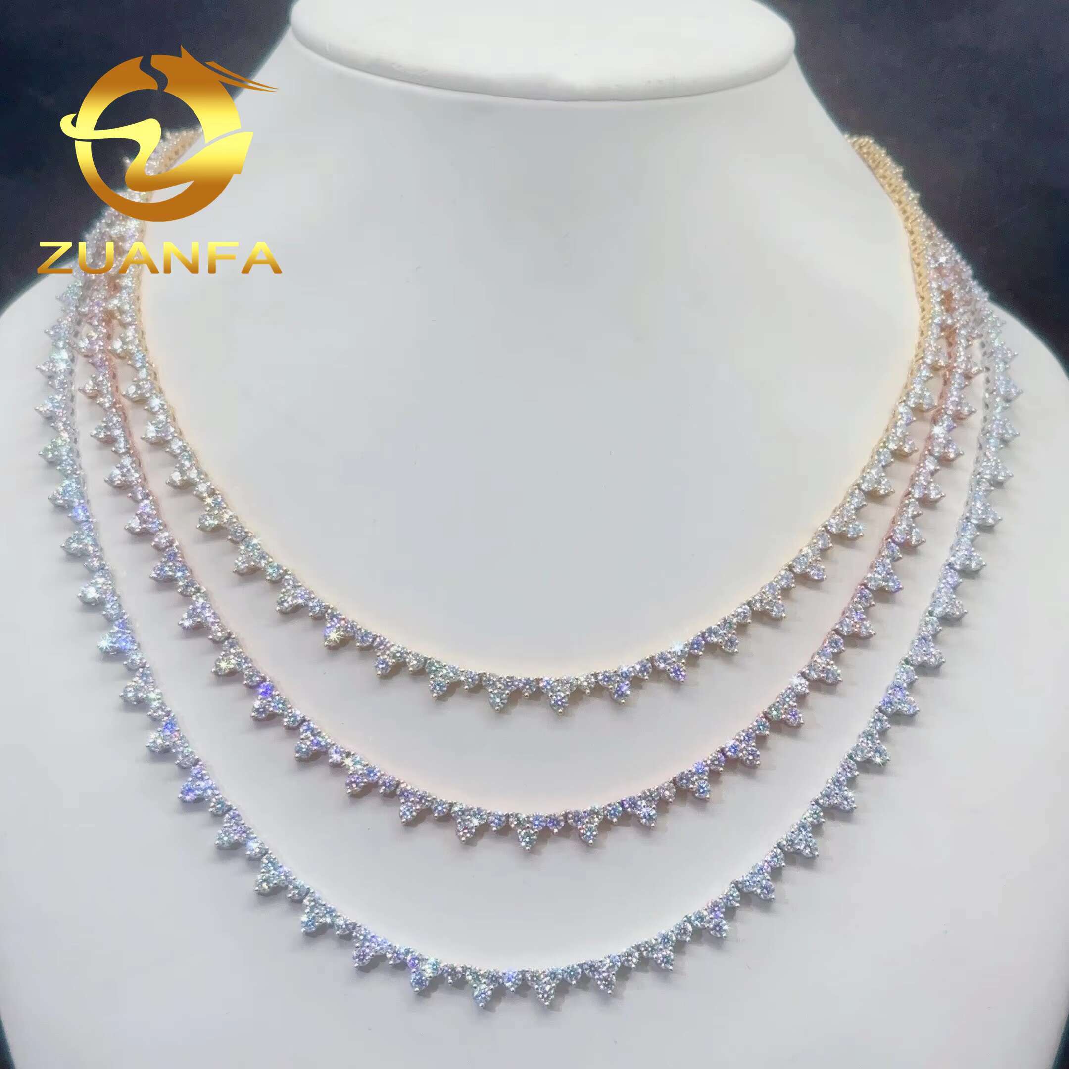Ready to Ship 3mm Cluster Lab Diamond Tennis Necklace Hip Hop Silver 925 Moissanite Tennis Chain Daily Wear Jewelry