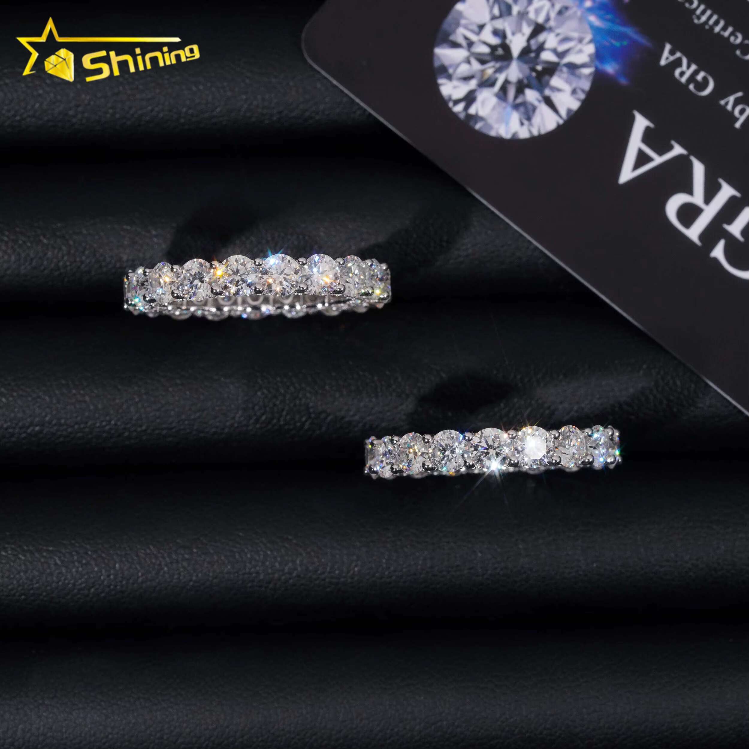 Luxury Style Pass Tester 925 Sterling Silver Rhodium Plated Fine Jewelry Fully Iced Out Diamond Moissanite Eternity Band Ring