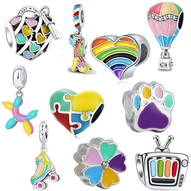 Beautiful 925 Sterling Silver Plated Lollipop Unicors Hot Air Balloons ,Motorcycles Pendant Beads Fit Bracelet Necklaces Romantic Date Gift for Girlfr