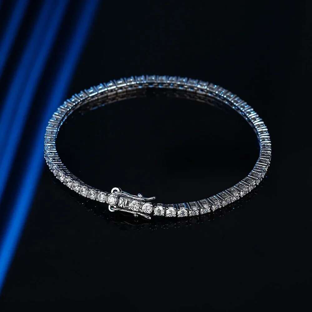 Hip Hop Rock 925 Sterling Silver 2.5MM Created Moissanite Gemstone Tennis Chain Bracelets For Men And Women Wholesale