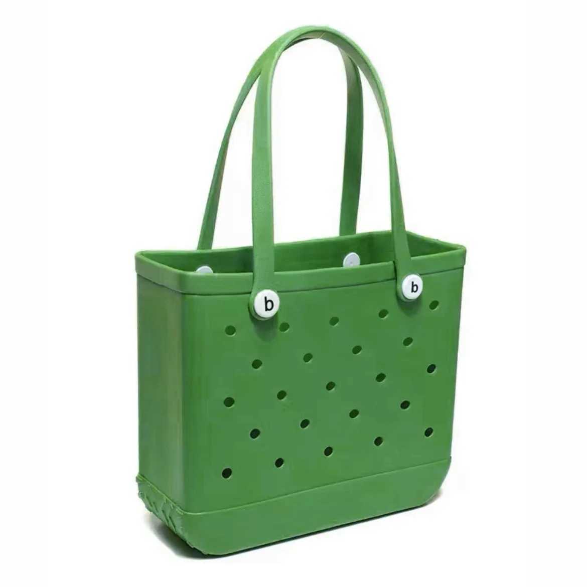 1Storage M/L/XL Travel Fashion Beach Waterproof Bags Baskets EVA Rubber Shopping Handbag Women Shoulder Solid Color Tote Bag Bogg