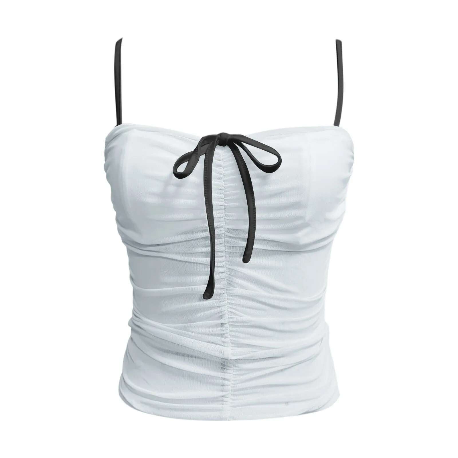 Dongdumaoyi Sexy New Ruched Crop Women Summer Fashion Cami Tops Sleeveless Tie Up Contrast Color Vest Y K Tank Top Women S Tight Underwear