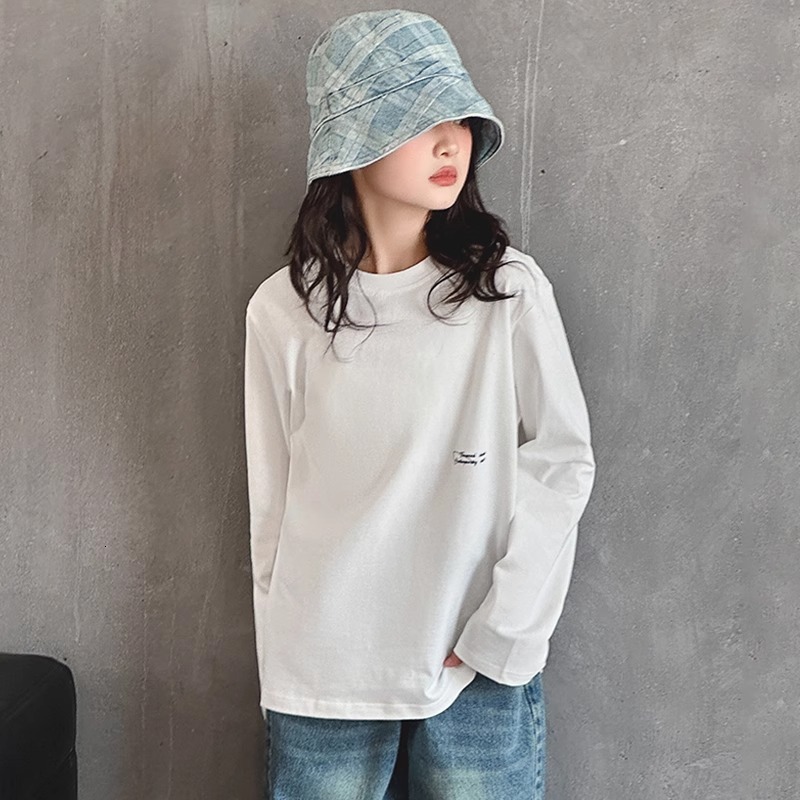 Ddmyshoesvip Girls Long Sleeved T Shirt Spring Autumn New White Base Shirt For Spring Medium And Large Children S Pure Cotton Top