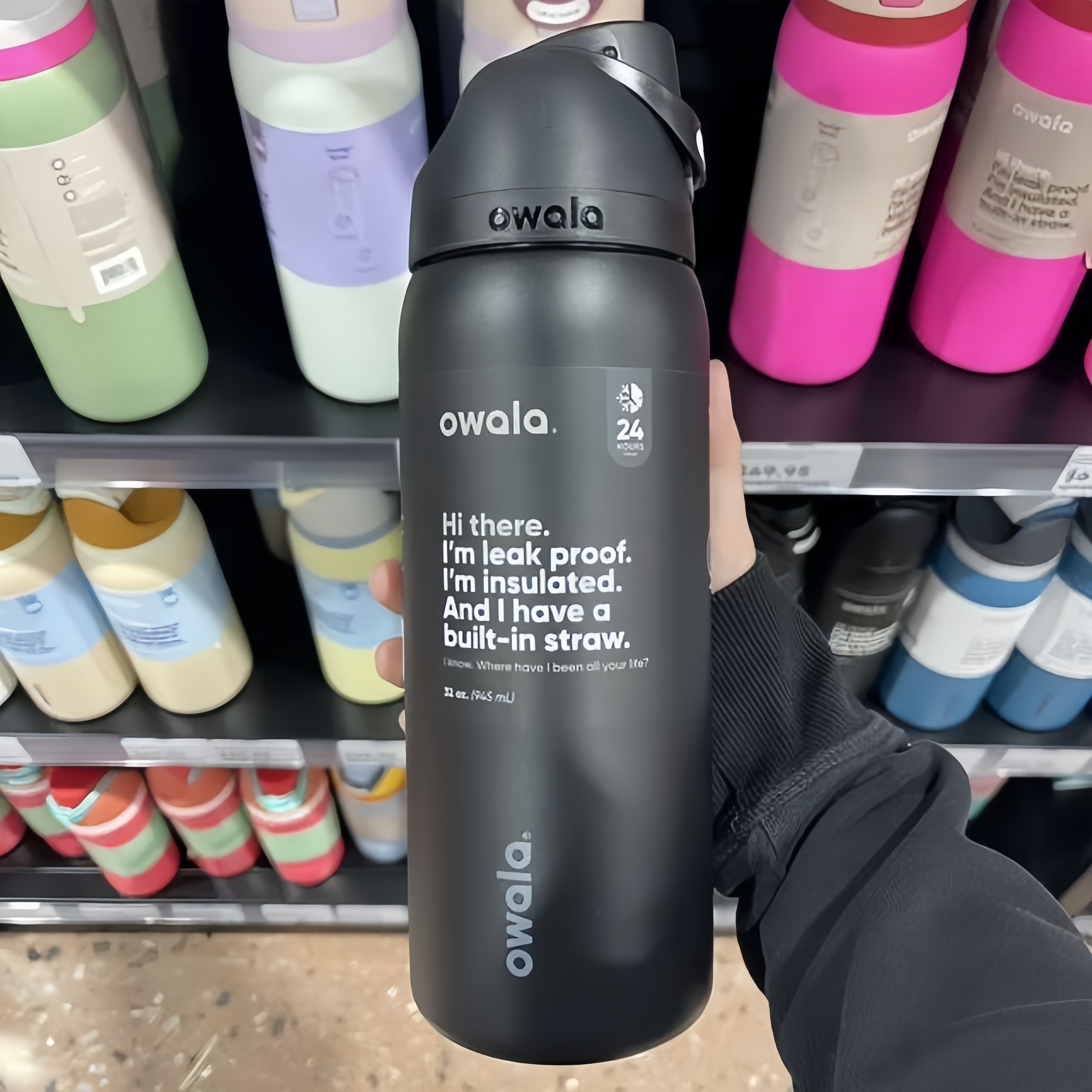 Owala Black Tumblers 24 oz/32 oz Insulated Stainless Steel BPA-Free Water Bottle with Straw for Sports Travel and School cups