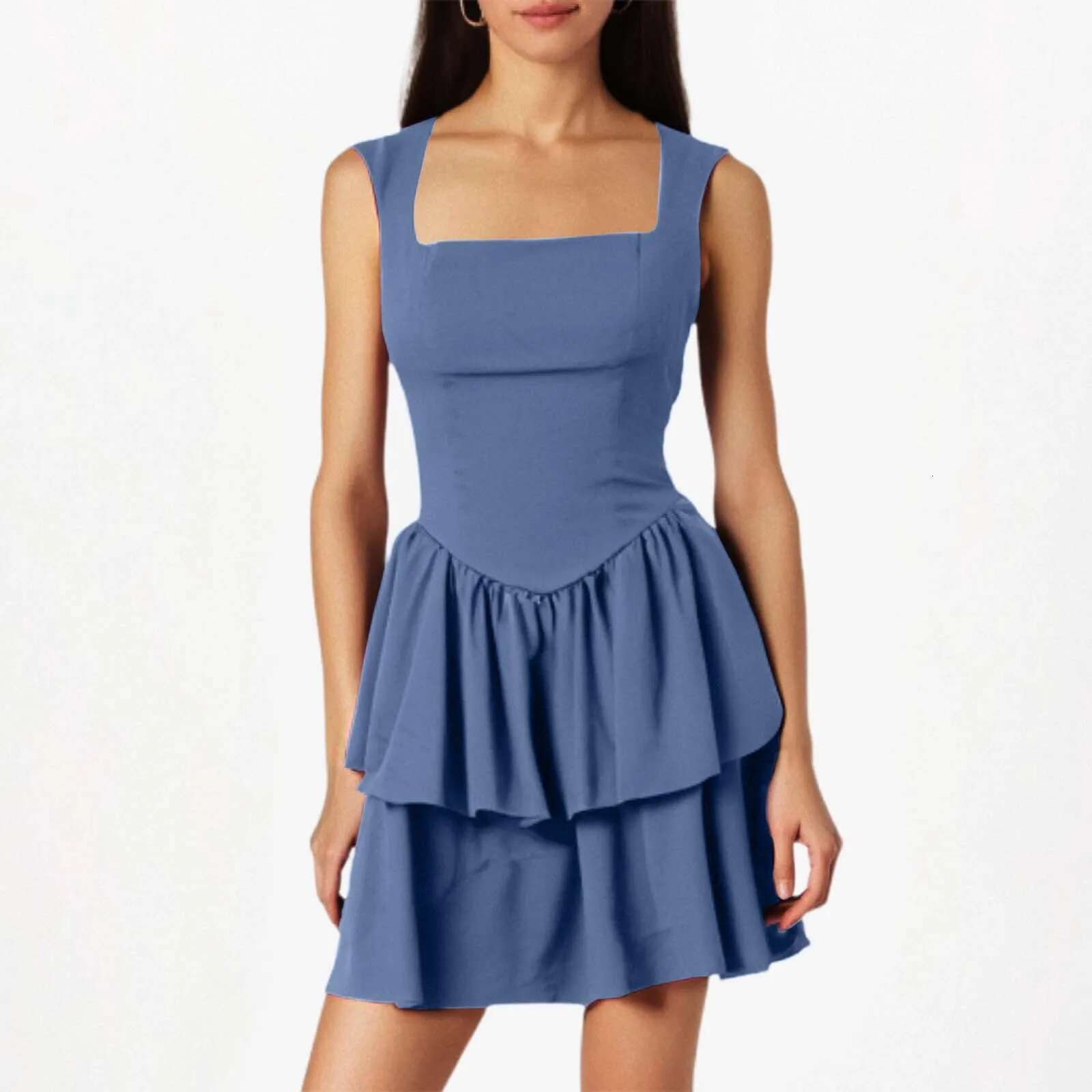 Dongdumaoyi Women S Bodycon Mini Cami A Line Dress Summer Fashion Sleeveless Solid Color Tiered Hem Sexy Elegant Cocktail Party