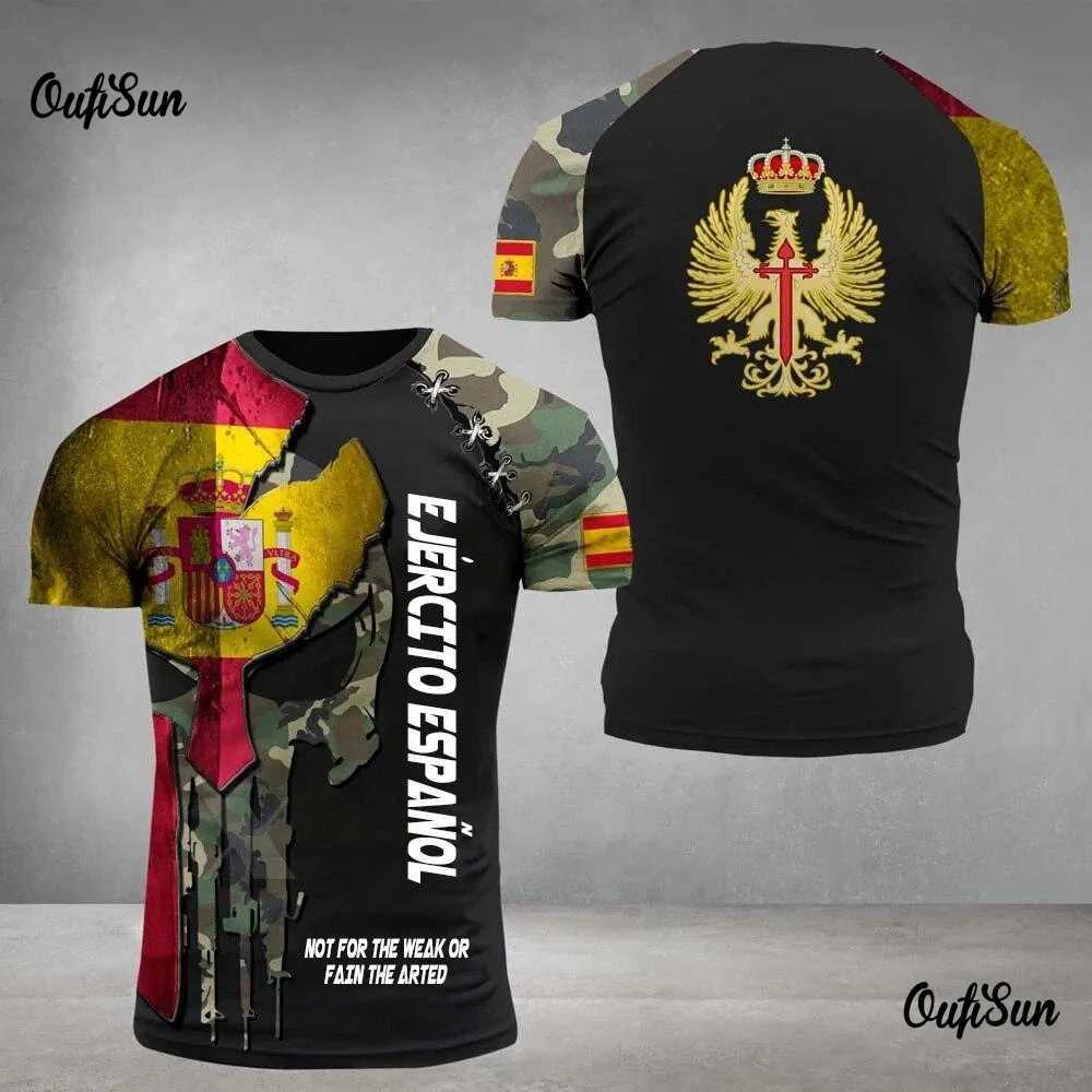 Spanish flag graphic mens T-shirt Army casual short sleeved T-shirt mens hunting T-shirt Spanish veteran top camouflage clothing XLXJ250409