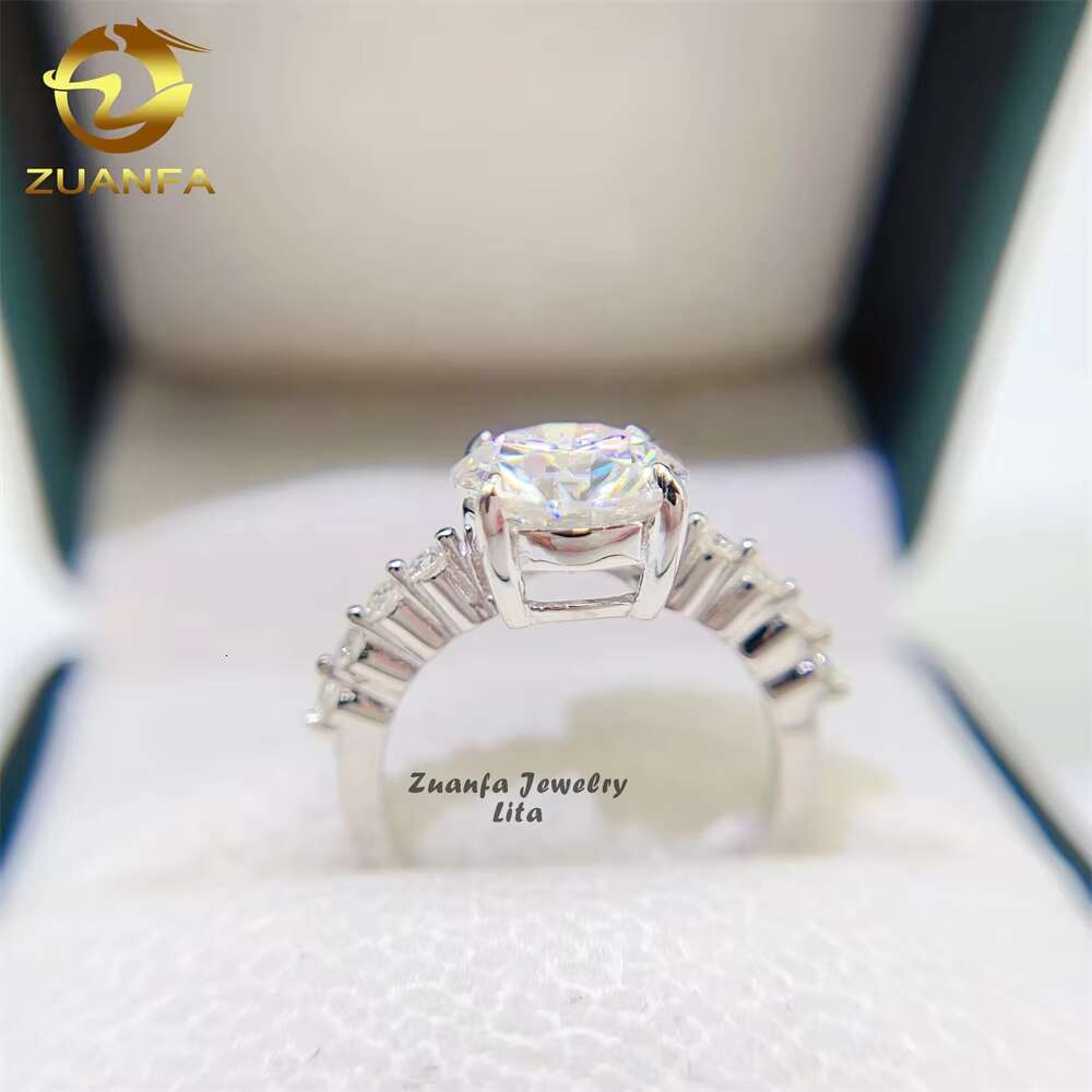 Zuanfa Jewelry Wholesale Price Fine Jewelry 18k Real Gold Engagement 5ct Round Cut Moissanite Ring