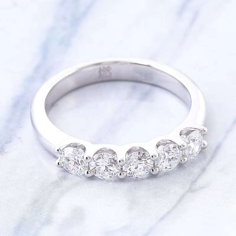 Real Lab Grown Diamond Half Eternity Lab Diamond Hpht 3.5mm Round Cut Ring 18K White Gold for Women Engagement Wedding Ring