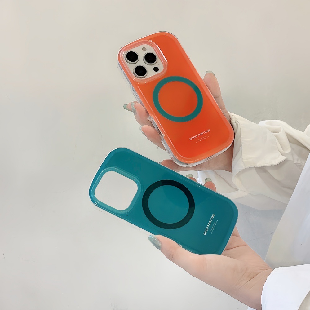 Orange Green Magnetic Material Phone Case Compatible with iPhone 17/16 Pro Max Simple Solid Color Case iPhone 15/14 Pro
