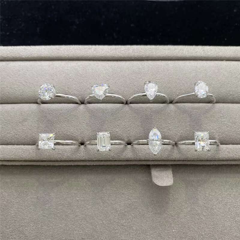 Wholesale Silver Moissanite Ring 1CT 2CT 3CT Round Pear Heart Shape Fashion Jewelry Moissanite Ring for Engagement
