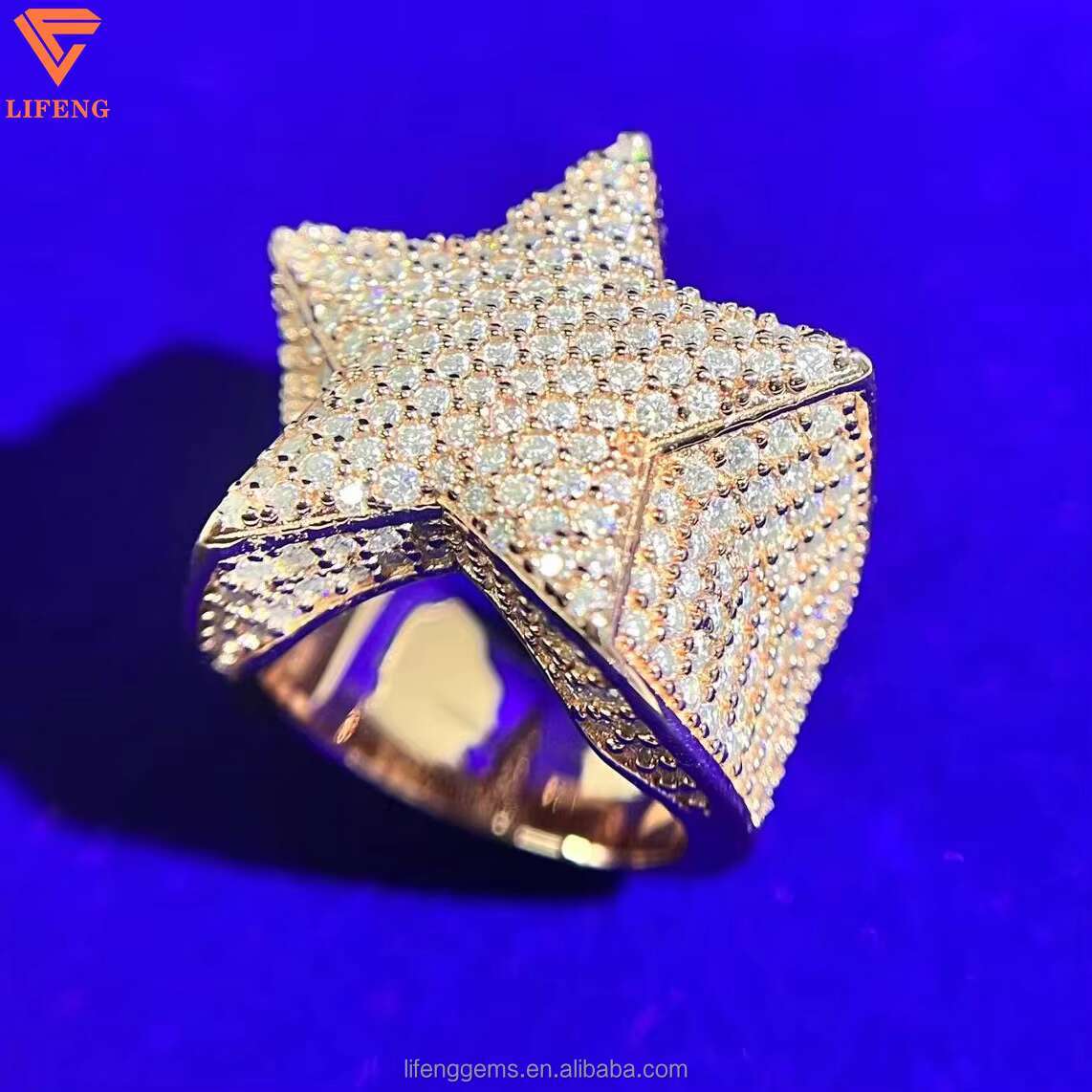 High Quality 925 Sterling Silver Mens Finger Ring VVS Moissanite Ice Diamond 14k Gold Plated Hip Hop Party Fine Jewelry Gift