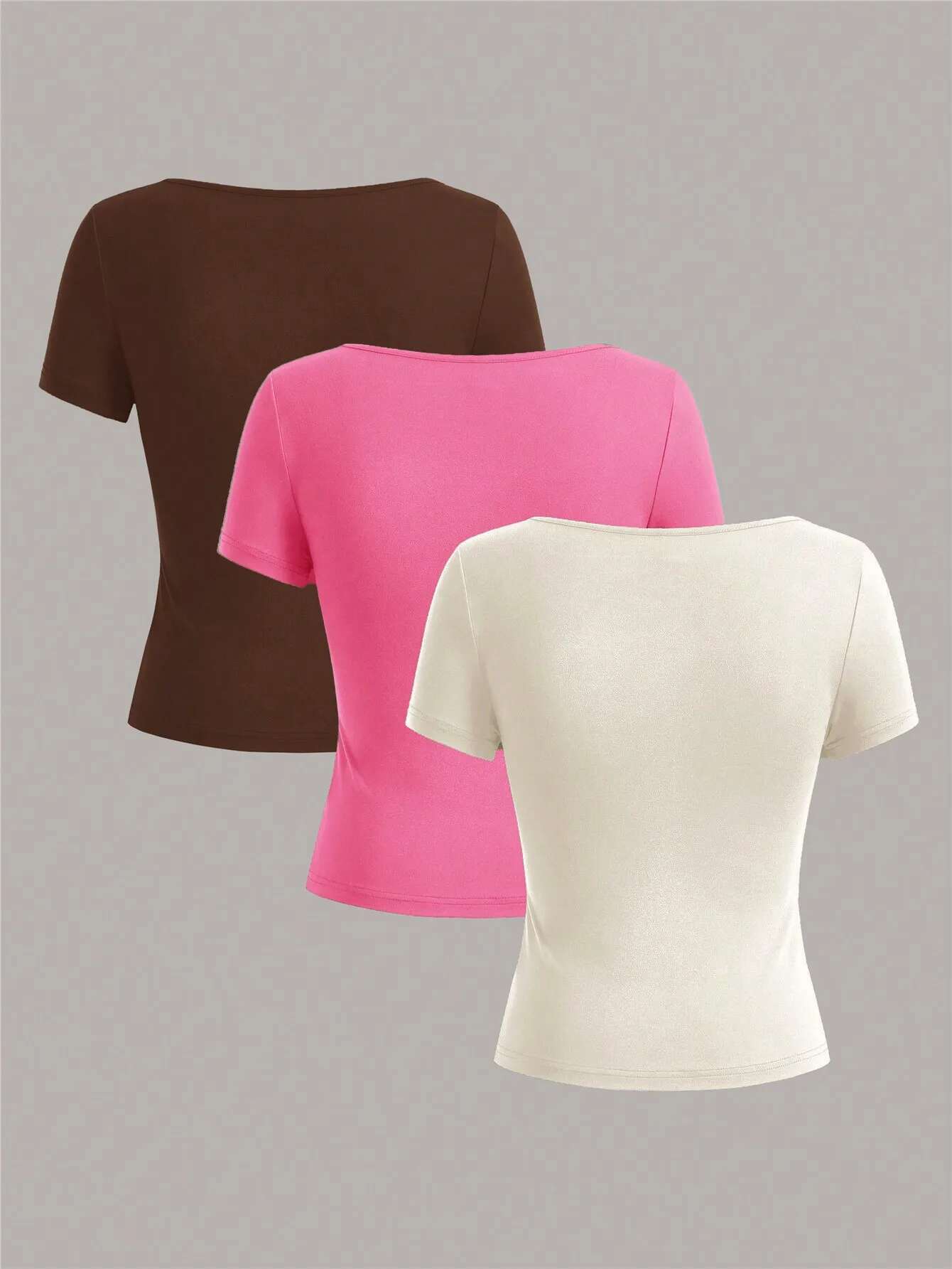 3 pieces Summer Slimming Sexy Short Sleeve T-shirt U-neck Women's Solid Color Basic Korean Top Hot Y2k