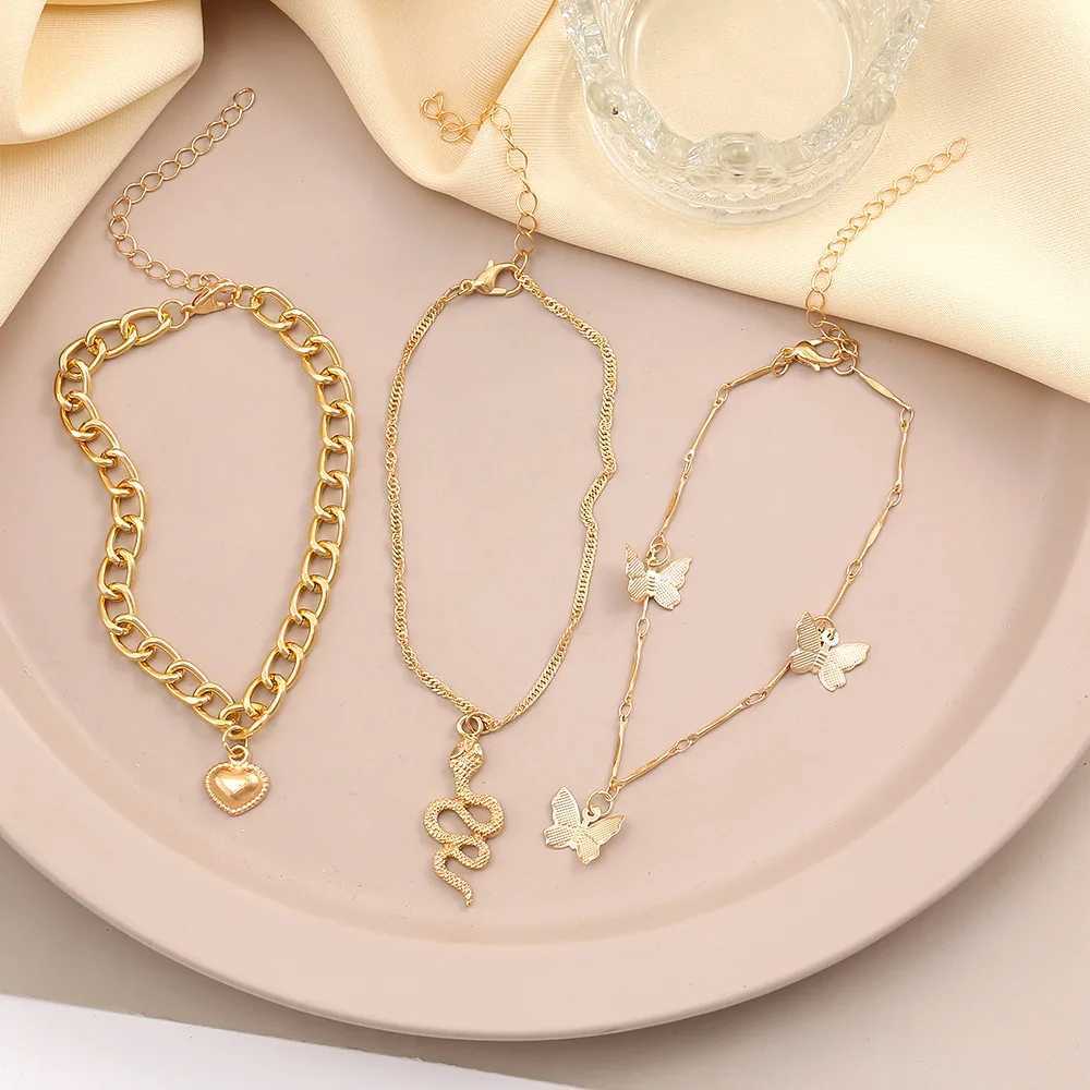 3Pcs Bracelet European And American Simple Temperament Women Jewelry New Creative Snake Gold-color Popular Anklet Z250408