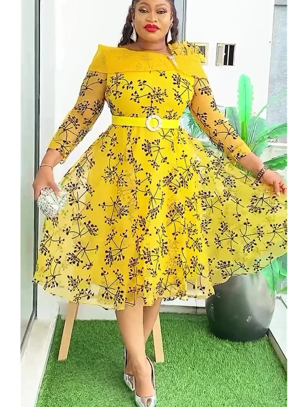 Elegant African Womens Clothing Plus Wedding Party Dress Dashiki Ankara Office 250409