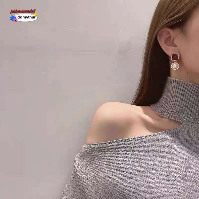 Fashion Geometric Red Enamel Clip on Earrings for Women Female Statement Vintage Fake Without Hole Pearl Earring Jewelry Gift ddmypanda ddmythur