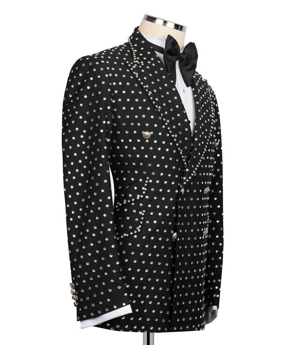 Heavy Handmade Beading Mens Tuxedos Double Breasted Luxury Formal Party Birthday Groom Wear Customized Cosplay Outfits 2 Pieces