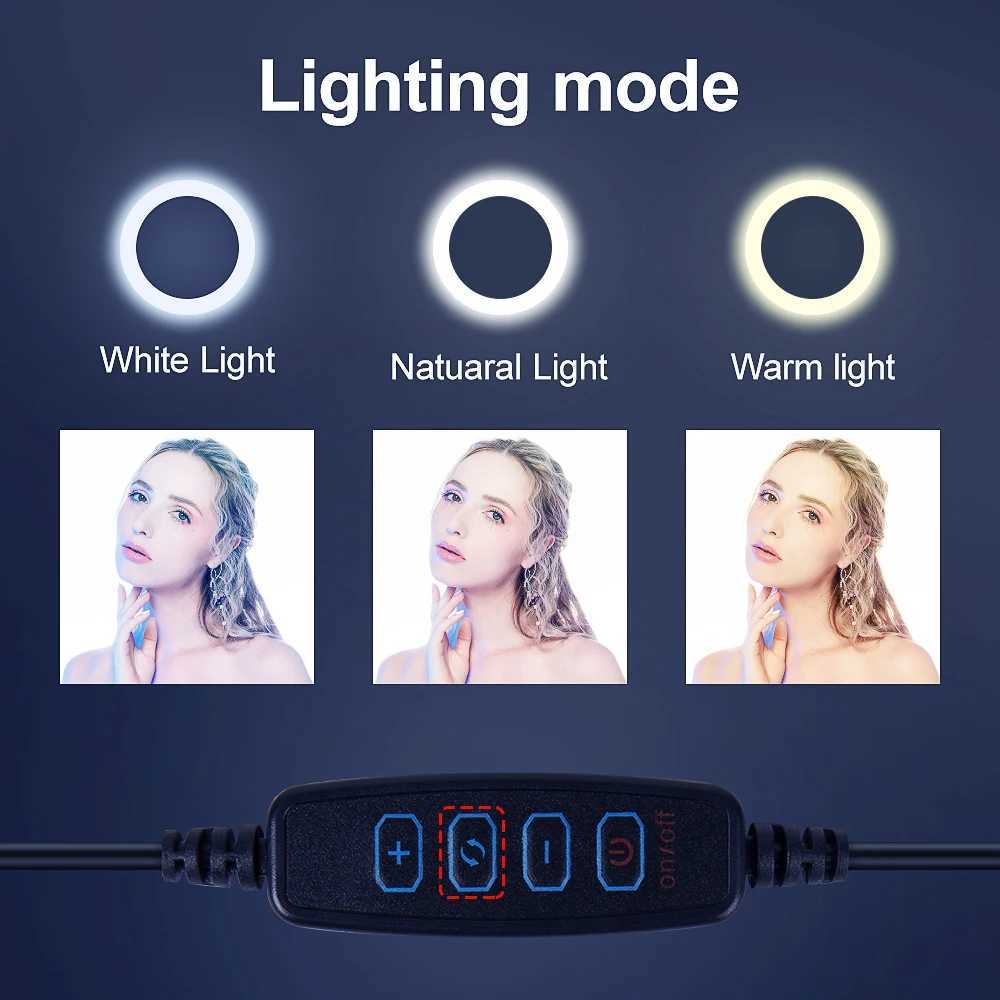 Adjustable LED selfie ring filling light for mobile phone camera LED ring light with tripod used for makeup video live streaming Aro De Luz Para Hacer