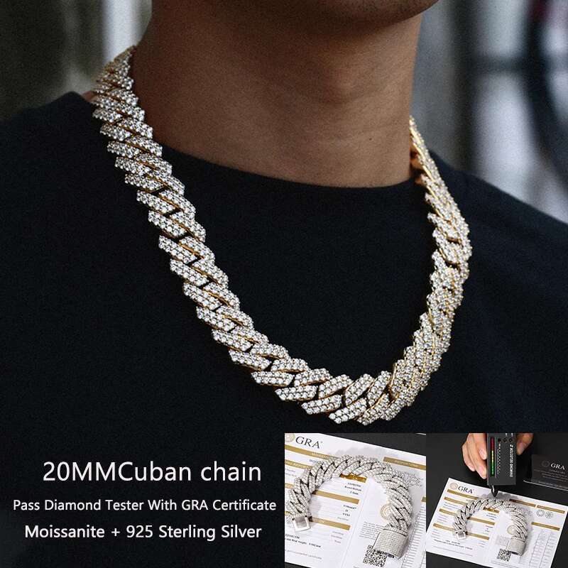 8-22mm Top Quality 925 Sterling Silver Moissanite Necklace for Hip Hop Jewelry Miami Bling Cuban Link Chain Rock Trendy
