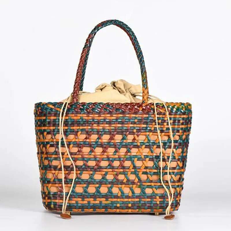 2024 Women's Genuine Leather Woven Shoulder With Inner Weaving Casual Shopping Bag Vintage Tote Purse