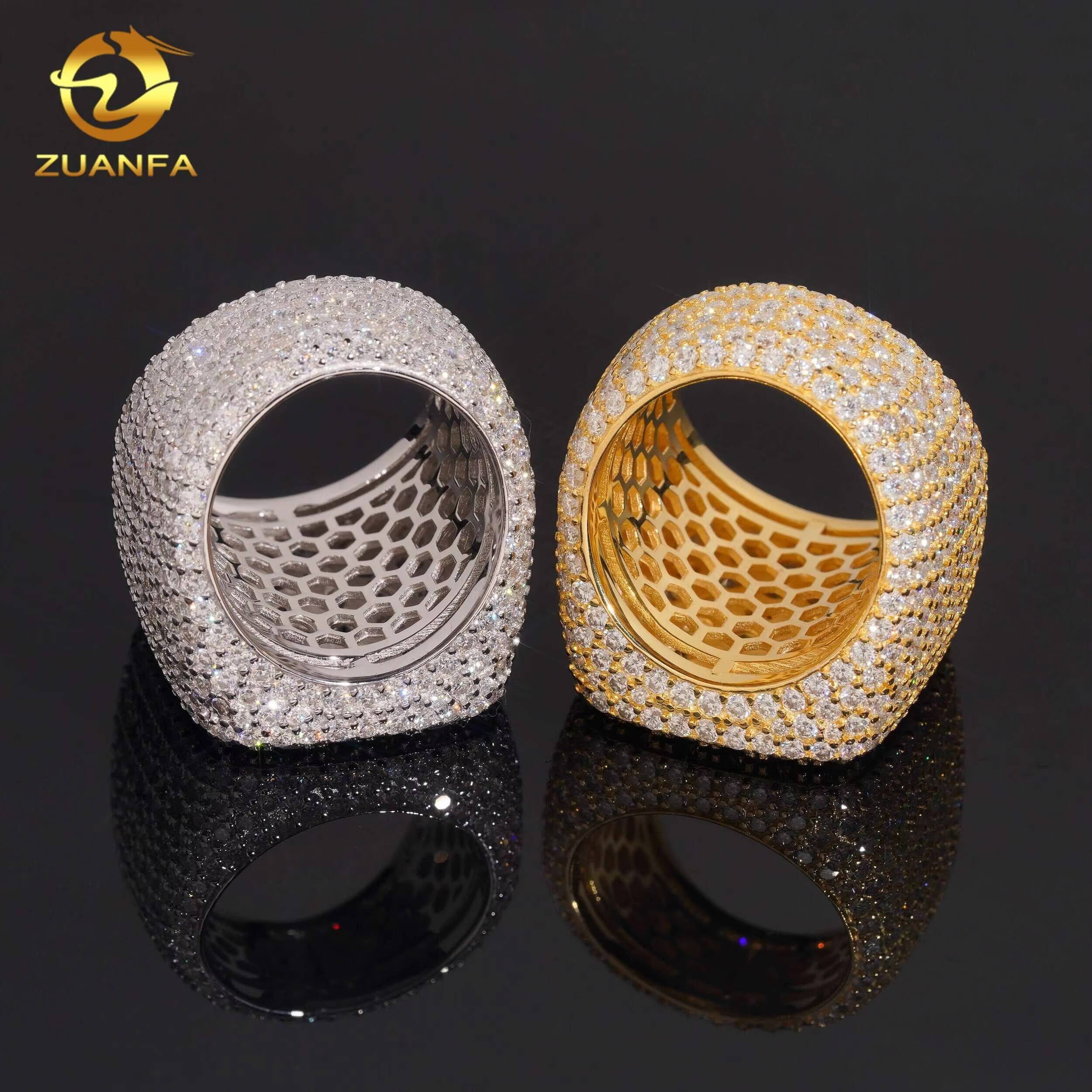 Hot Sale High Quality Hip Hop Fully Iced Out Square Mens GRA Certified 925 Silver Moissanite Rings