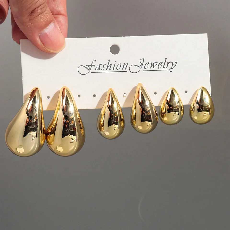 3 Pairs Trendy Acrylic Gold Color Chunky Waterdrop Dupes Drop Earrings for Women Personality Glossy Teardrop Earring Jewelry Z250408