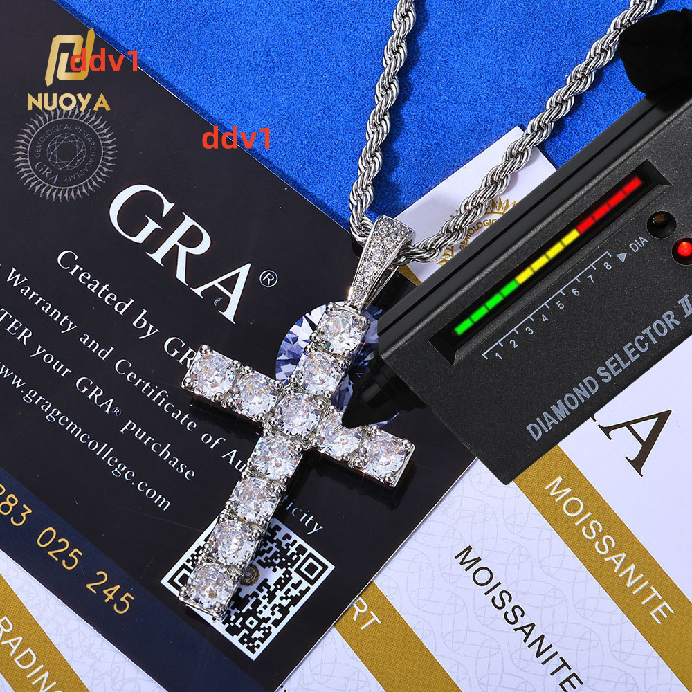 NUOYA Christian Jesus Bling Cross Pendant Necklace 925 Sterling Silver VVS Moissanite Hip Hop Jewelry Gift for Men Women